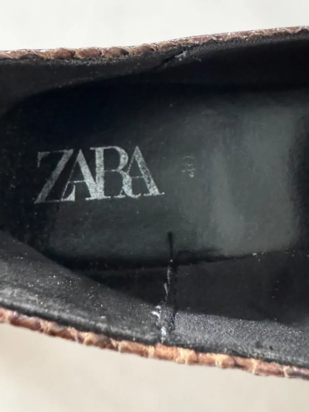 ZARA Snakeskin Slip‑On Mules Square Toe Brown Black Reptile Print - Picture 2 of 4